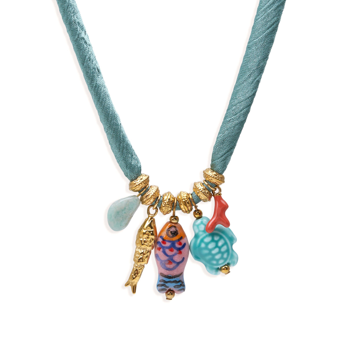 Pahoa zijde-look ketting met keramische bedels