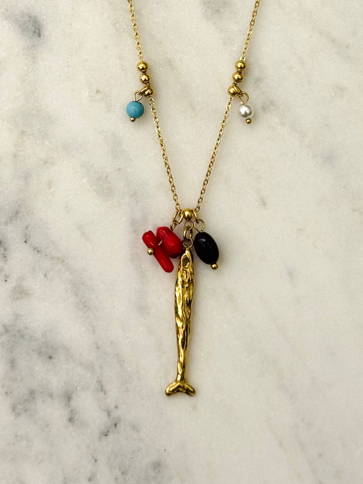 Olinda-ketting met visbedel en minerale stenen