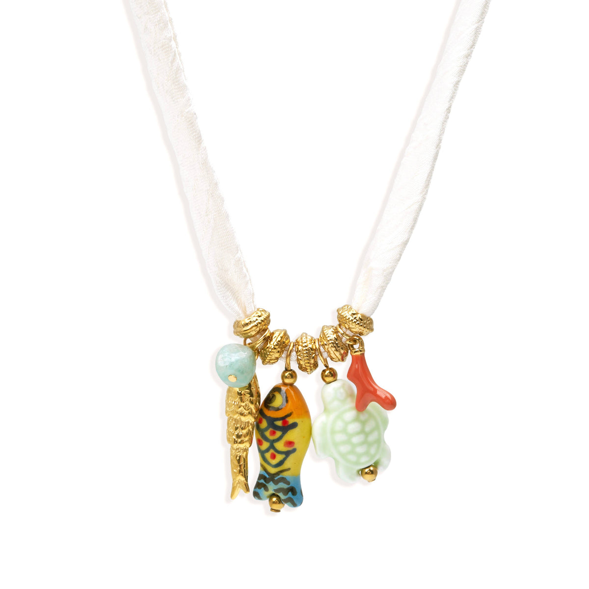 Pahoa zijde-look ketting met keramische bedels
