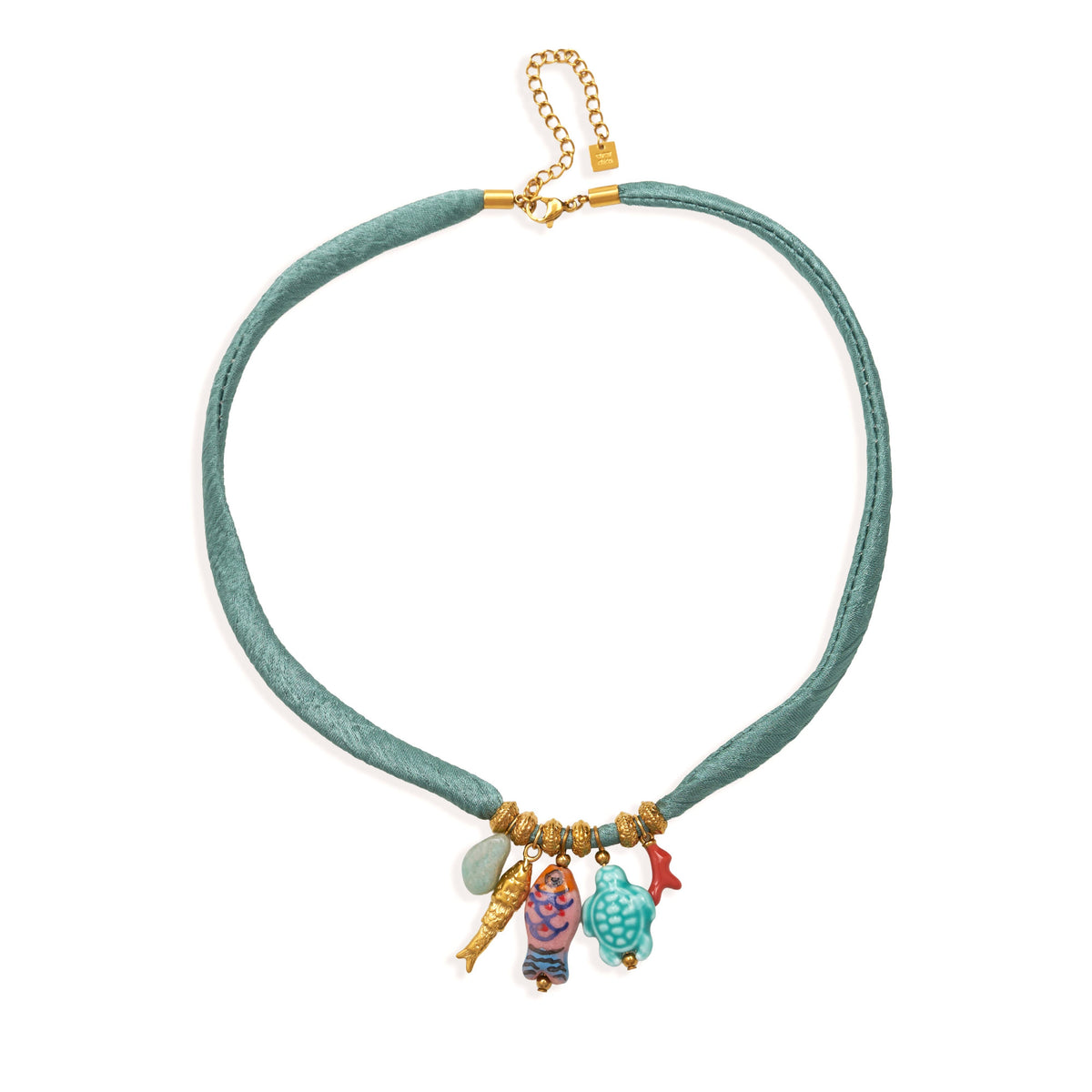 Pahoa zijde-look ketting met keramische bedels