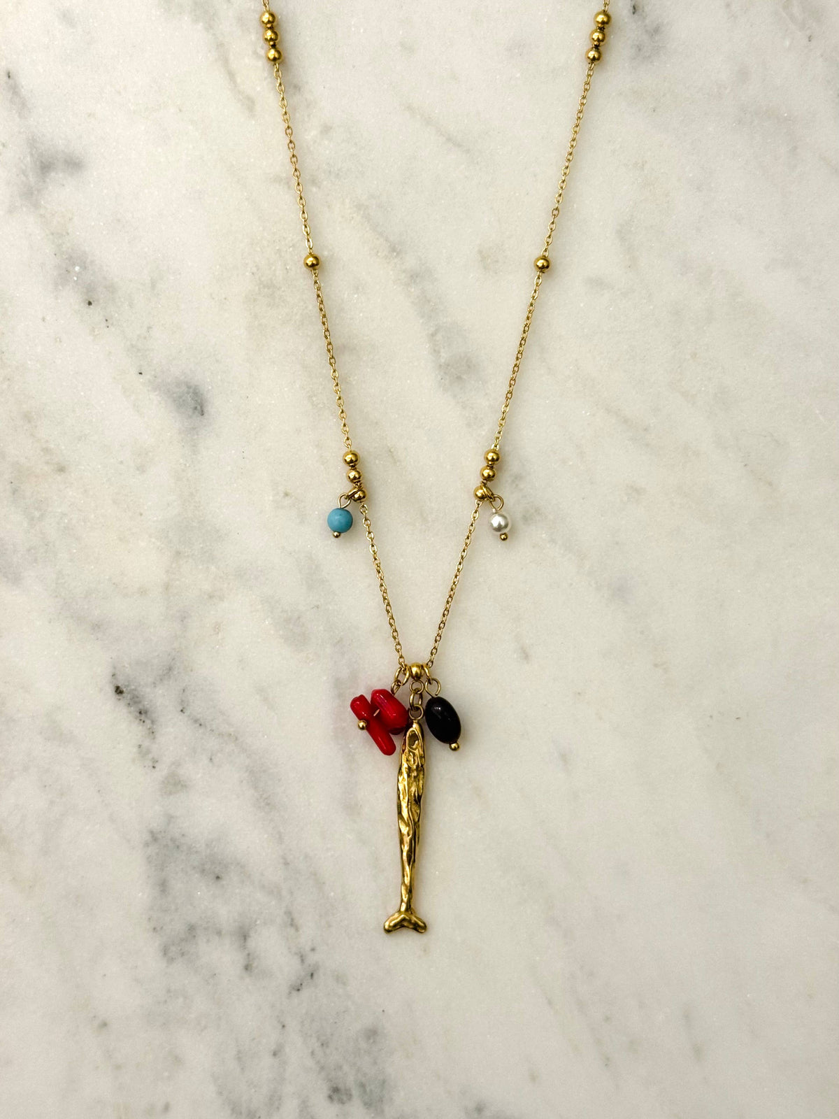 Olinda-ketting met visbedel en minerale stenen