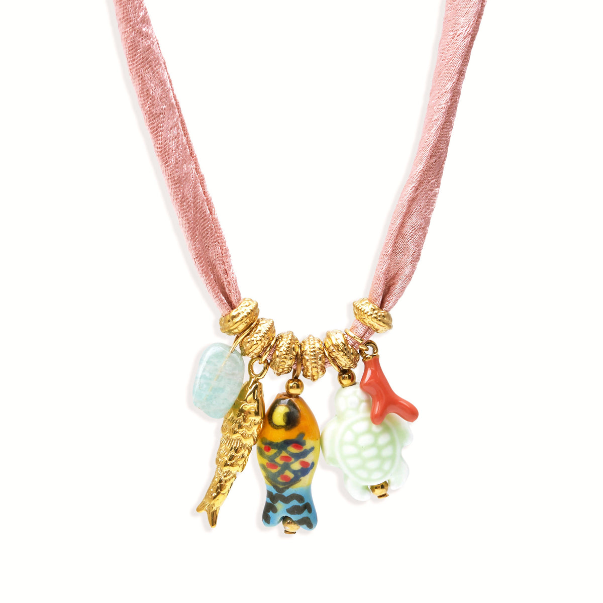 Pahoa zijde-look ketting met keramische bedels