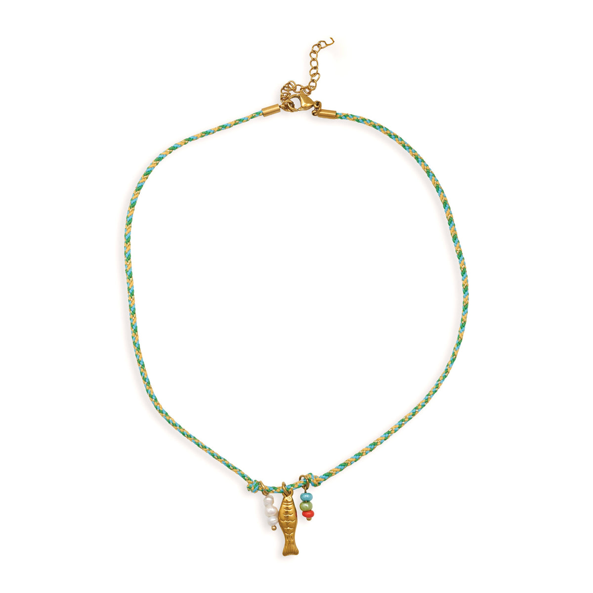Fisini ketting met visbedel, Miyuki-kraaltjes en parel