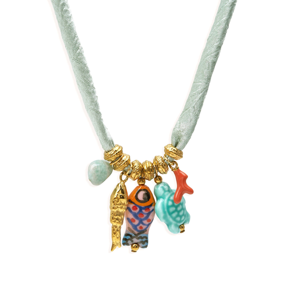 Pahoa zijde-look ketting met keramische bedels