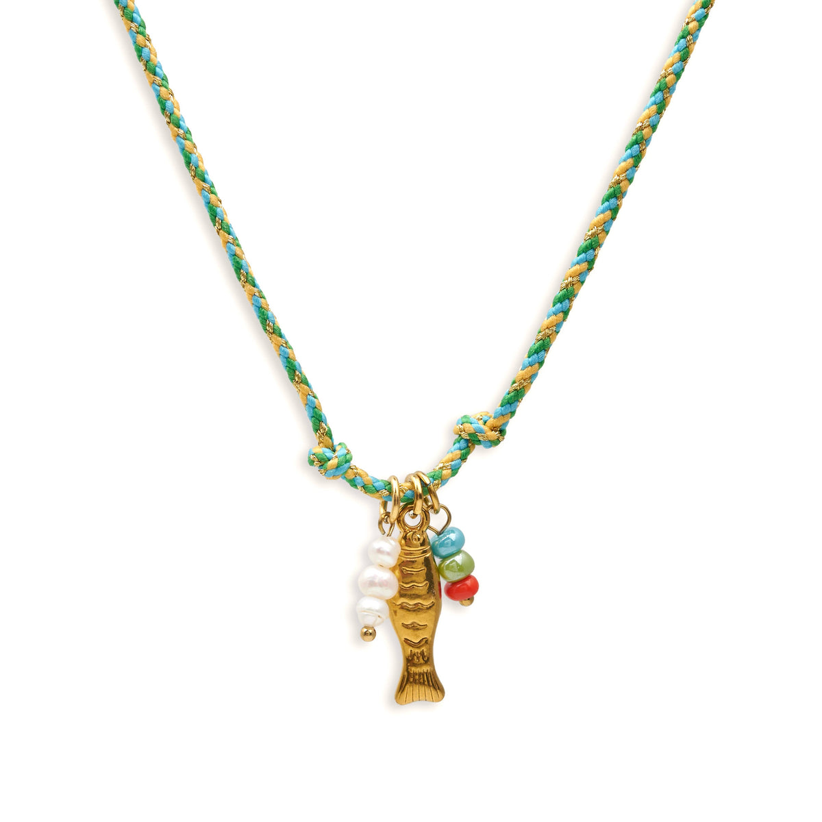 Fisini ketting met visbedel, Miyuki-kraaltjes en parel